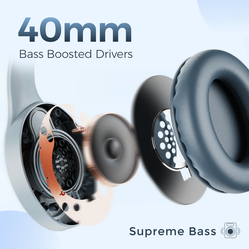 LEAF BASS PRO WIRELESS HEADPHONES (AQUA GREY)
